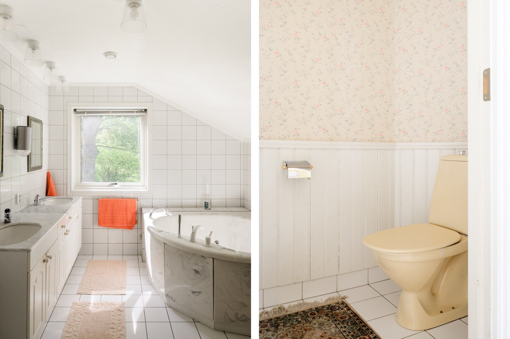 Badrum med badkar, separat dusch och separat wc övre plan