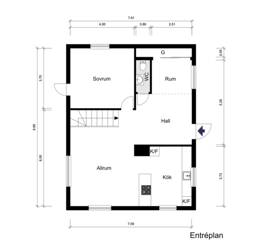 Planlösning från Vinvägen 7, Till salu i Björknäs, Nacka