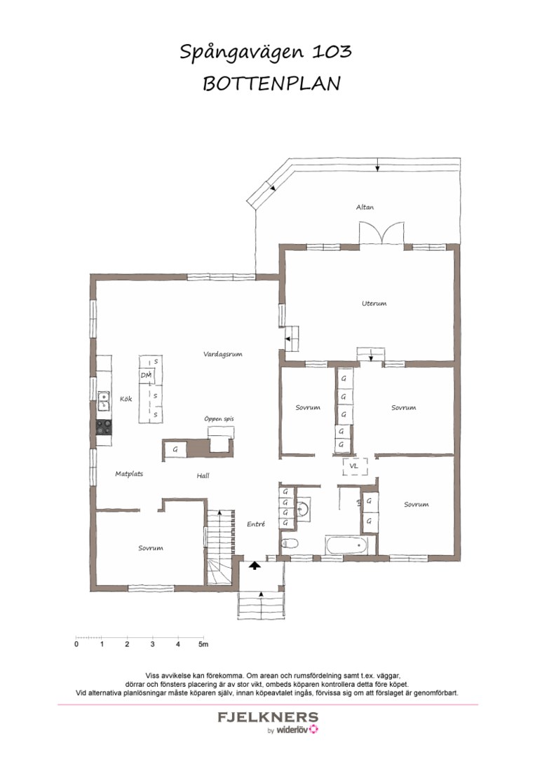 Planlösning från Spångavägen 103, Såld i Bromma - Bromma Kyrka, Stockholm