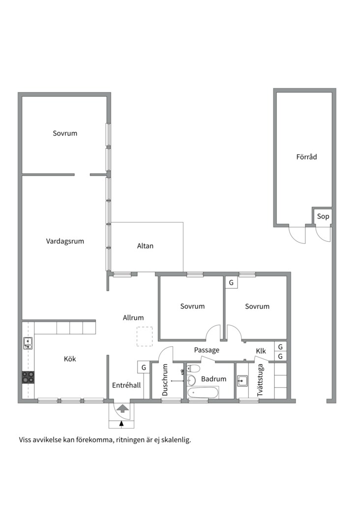 Planlösning från Markegångsvägen 1D, Såld i Storvreta, Uppsala