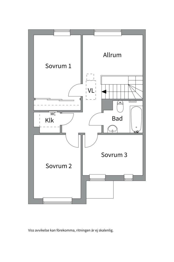 Planlösning från Dansbanevägen 5, Såld i Tollare, Nacka
