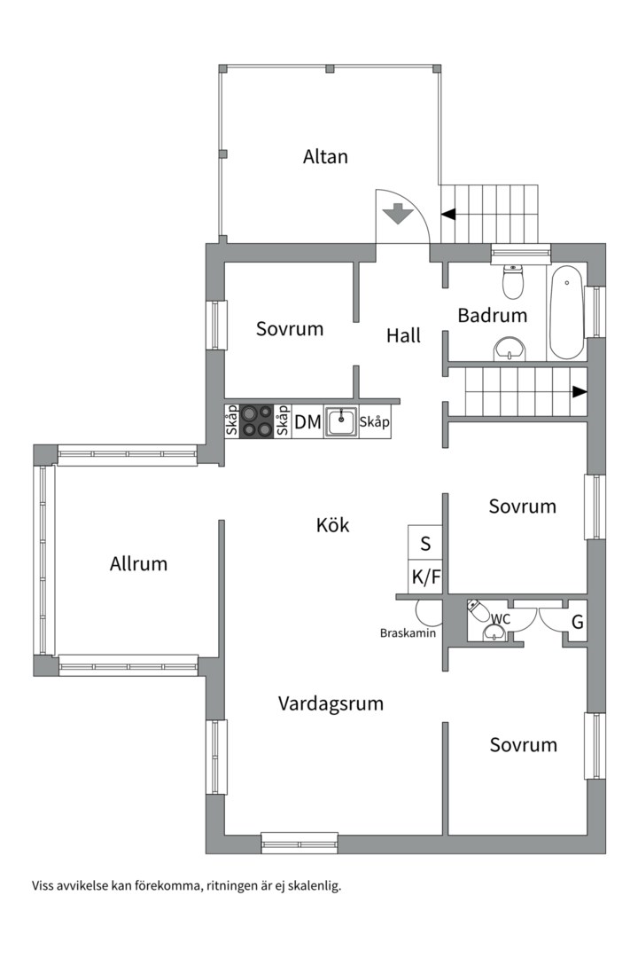 Planlösning från Vattgårdsvägen 20, Såld i Storvreta, Uppsala