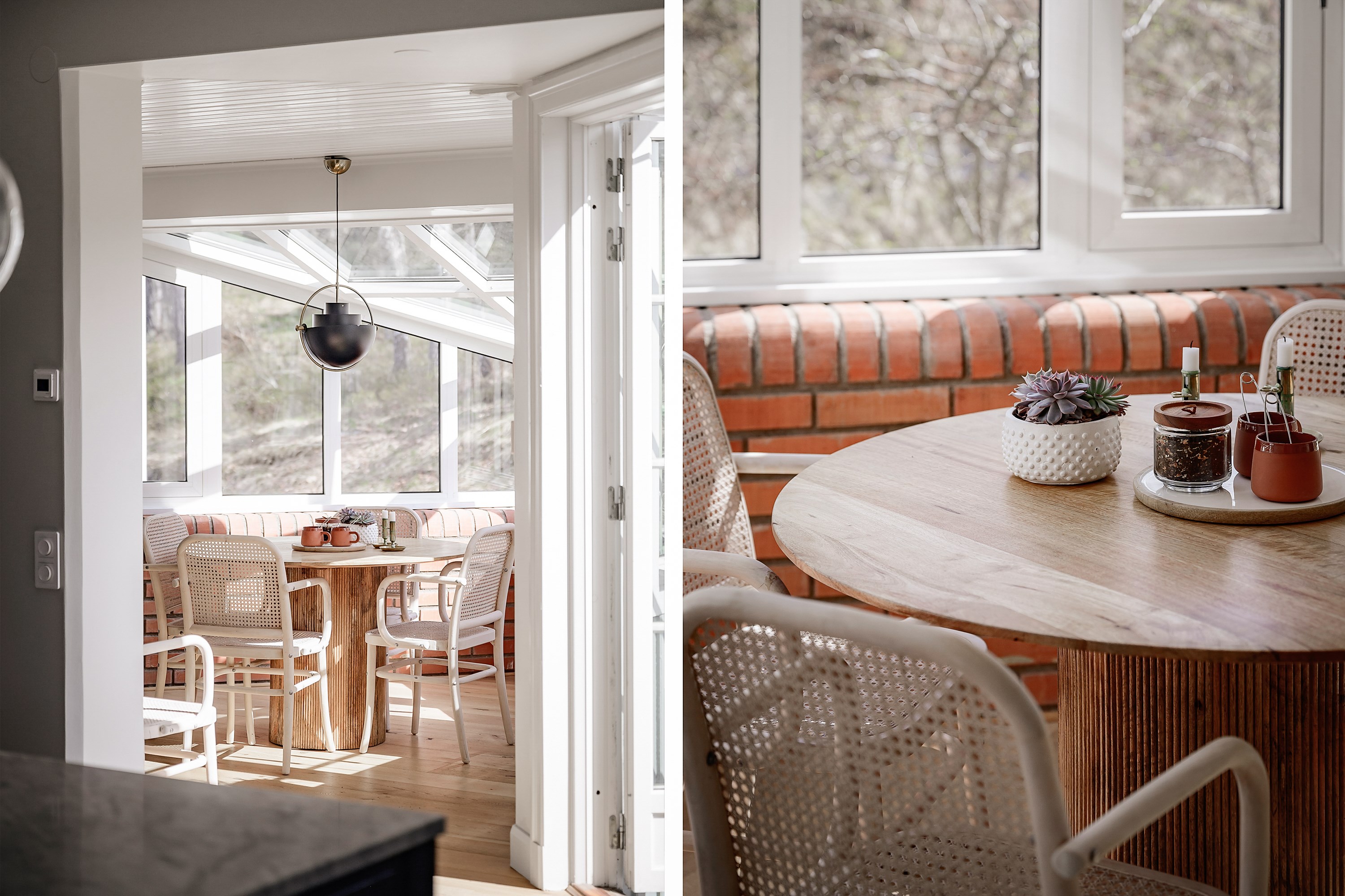 Vy från kök mot preppkök/frukostmatsal