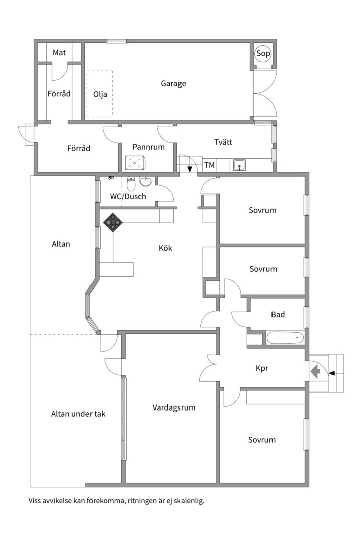 Planlösning från Pinnmovägen 7, Såld i Storvreta, Uppsala