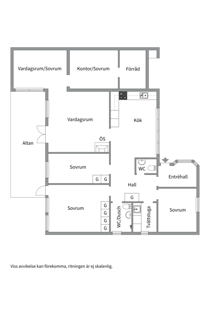 Planlösning från Myrgångsvägen 9, Såld i Nåntuna, Uppsala