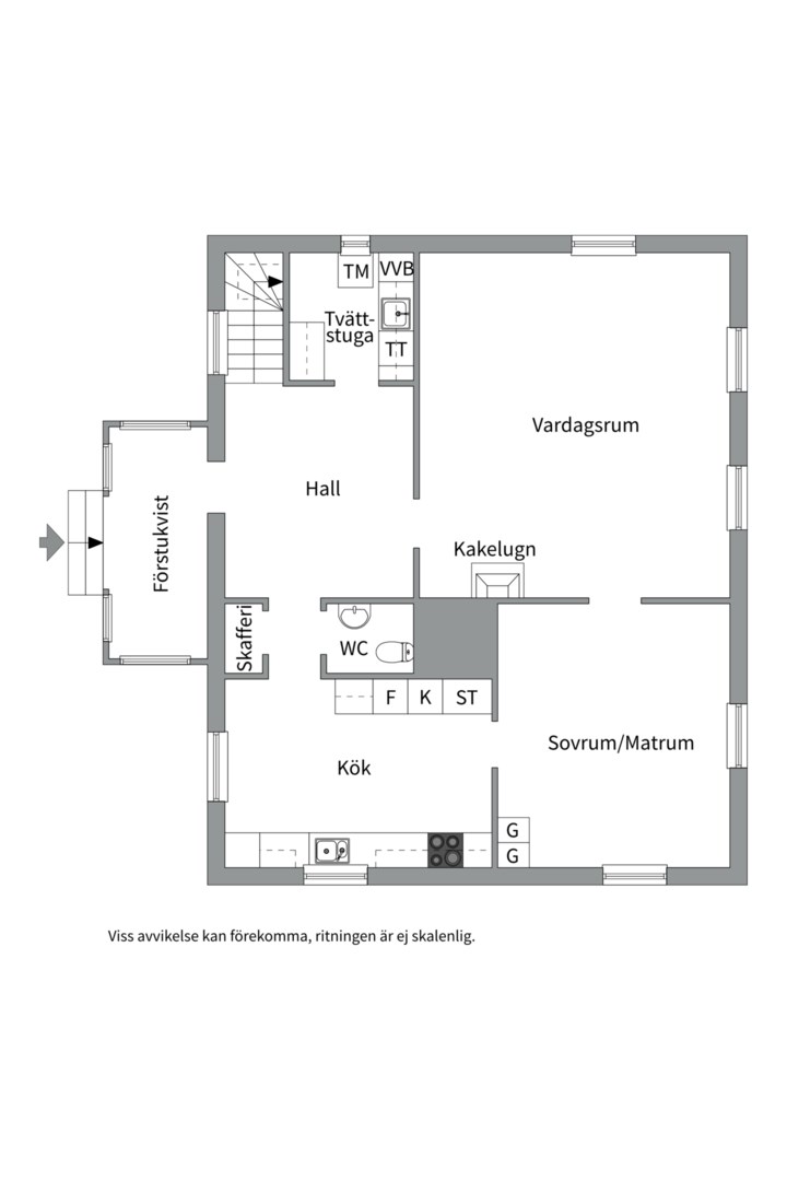 Planlösning från Vattgårdsvägen 2, Såld i Storvreta, Uppsala