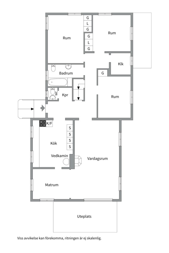 Planlösning från Krokvägen 3, Såld i Storängen, Nacka