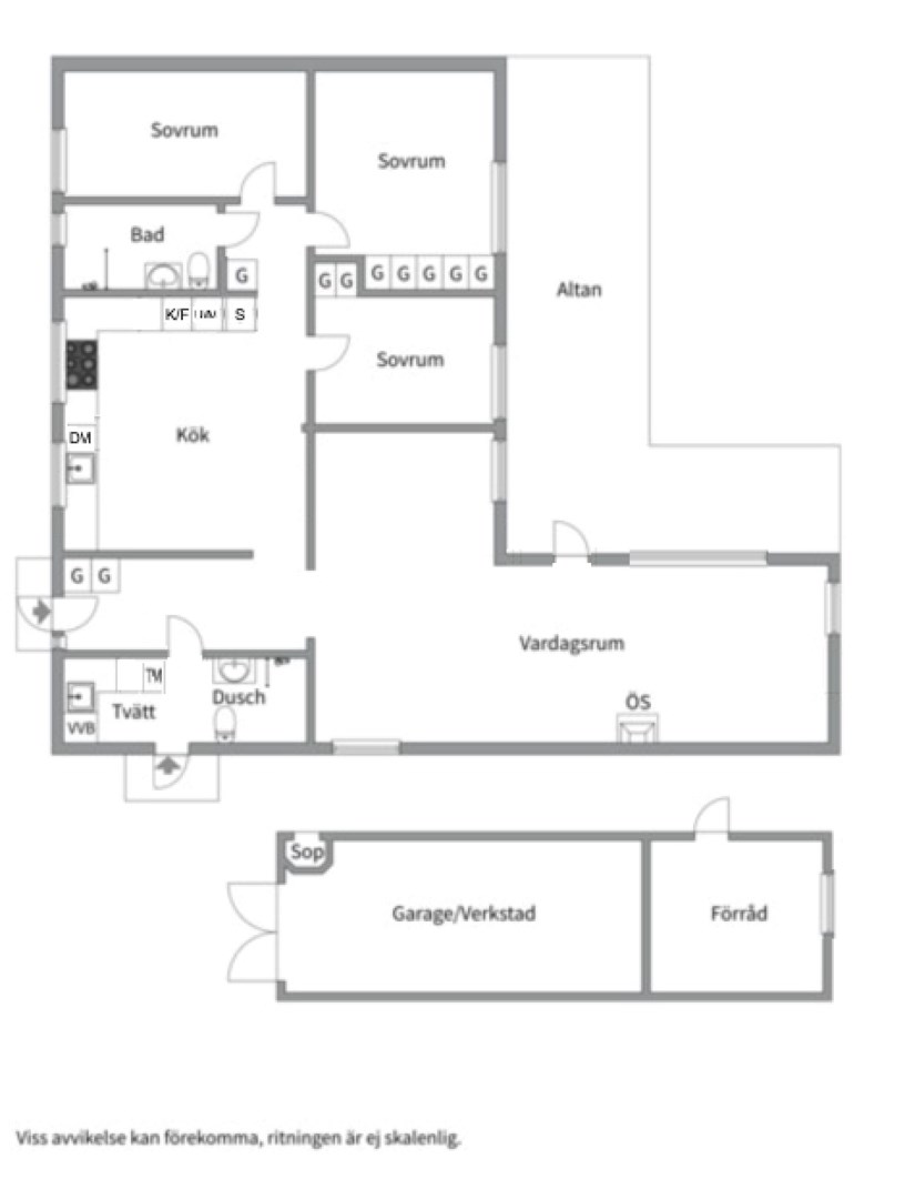 Planlösning från Ängsövägen 5, Såld i Krokhöjden, Nacka