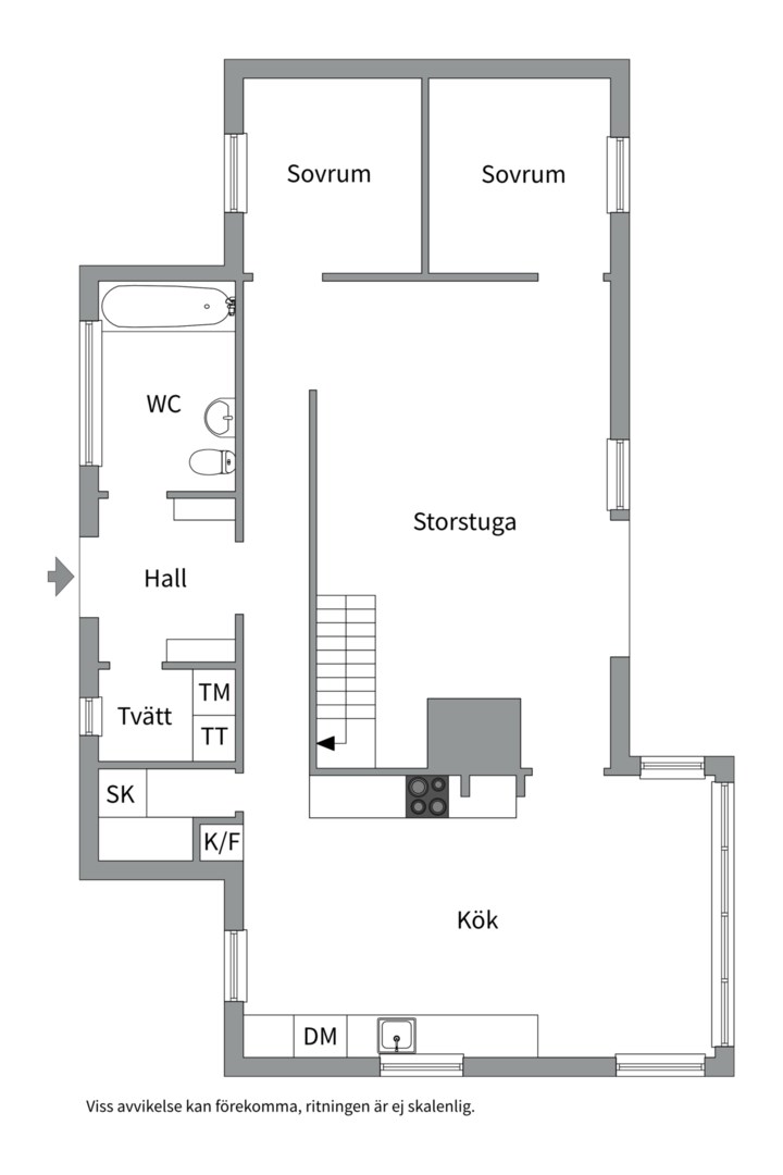 Planlösning från Strandvägen 16, Såld i Stenskär, Östhammar
