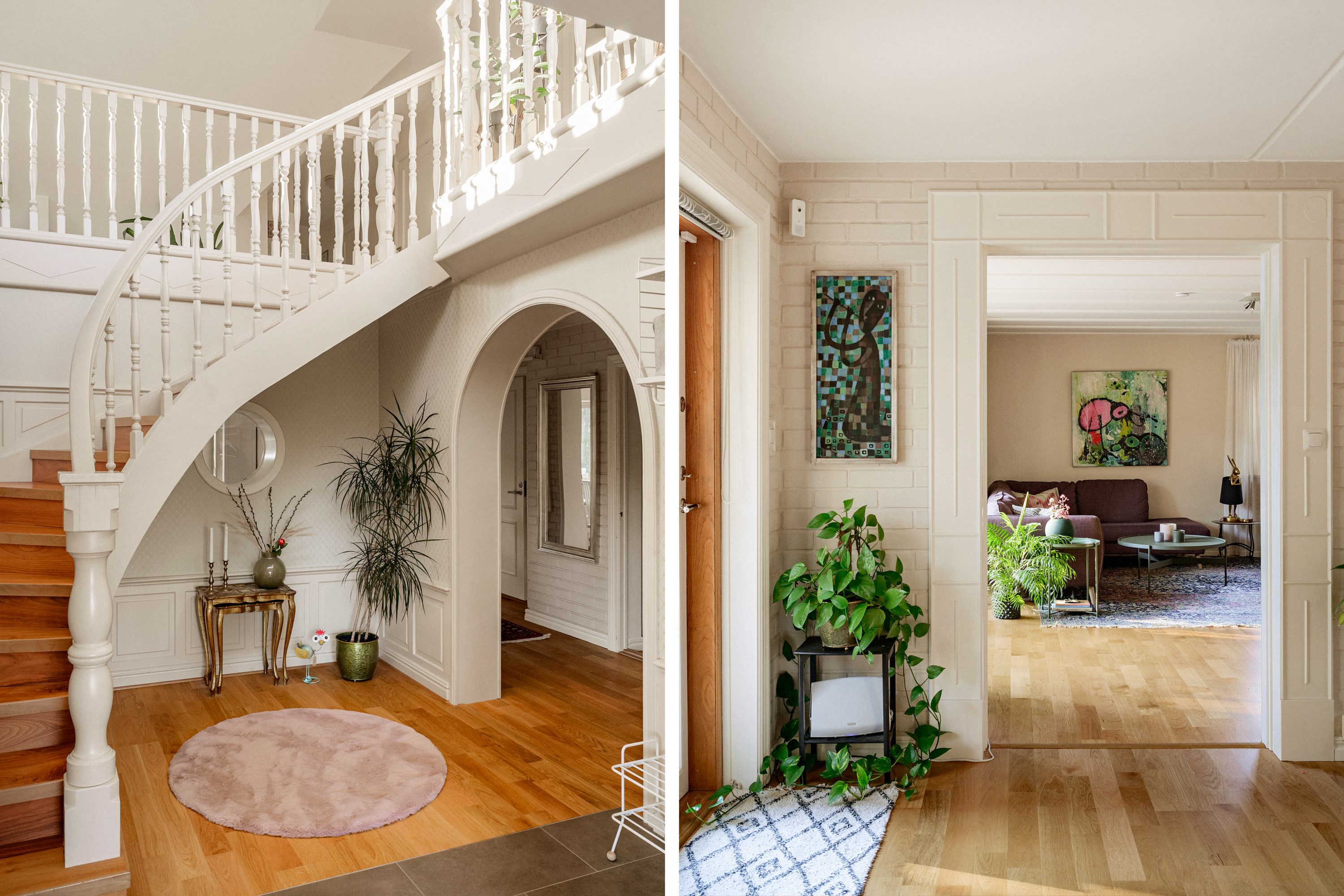 Entréhall med takhöjd upp till nock samt inre hall