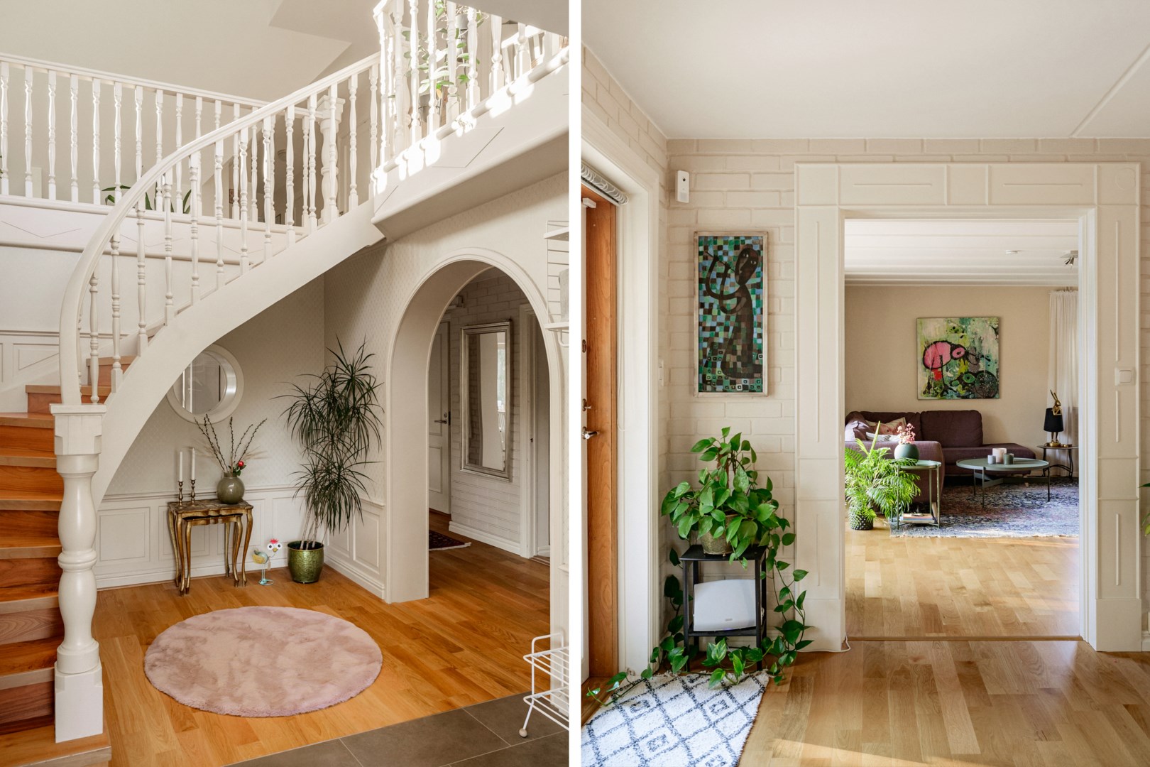 Entréhall med takhöjd upp till nock samt inre hall