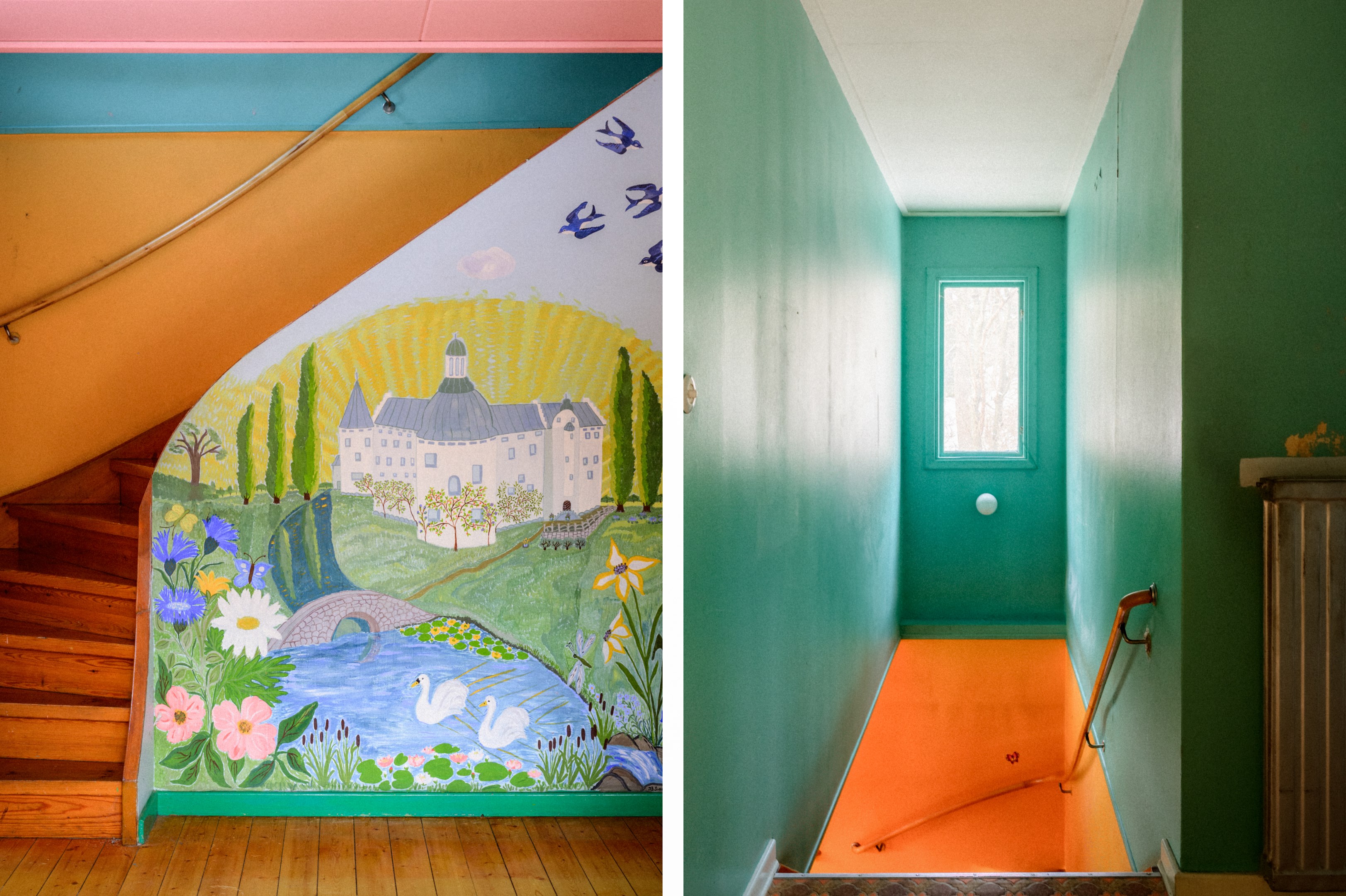 En trappa upp finns vardagsrum, kök/matplats, två sovrum samt badrum