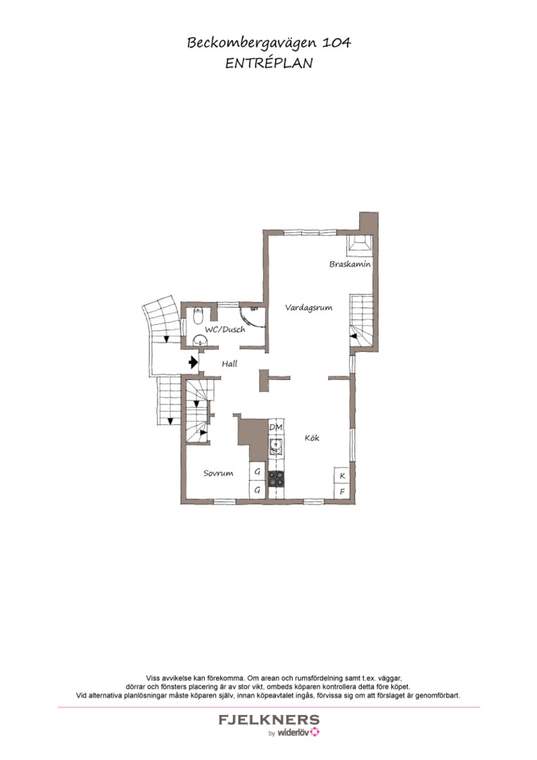 Planlösning från Beckombergavägen 104, Till salu i Bromma - Norra Ängby, Stockholm