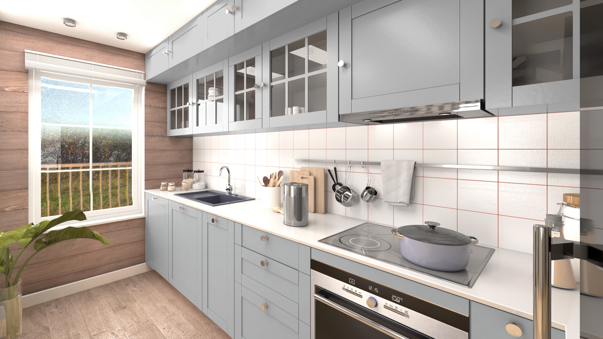 Renderad bild kök, extra utrustat
