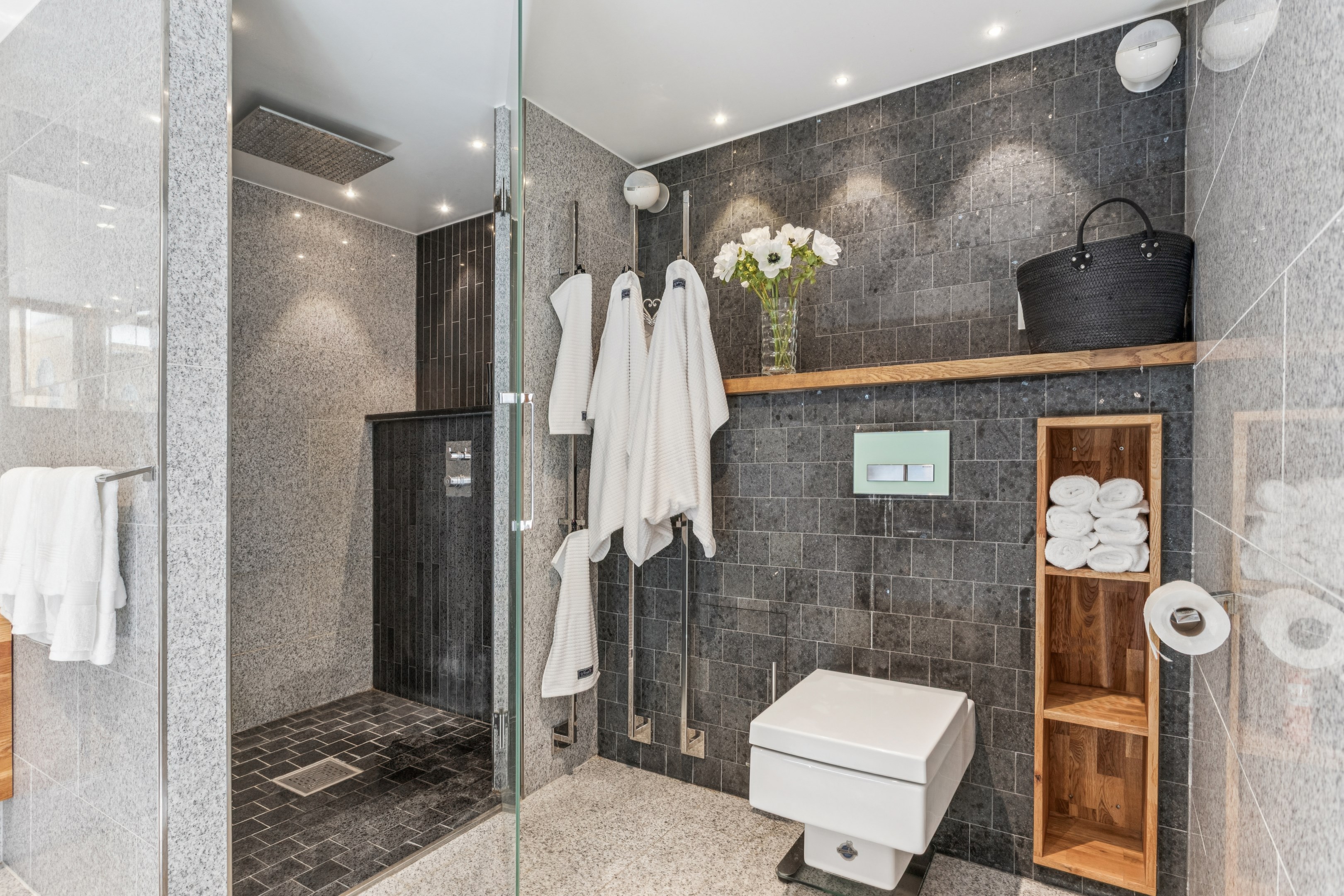 Vägghängd WC samt lyxig takdusch