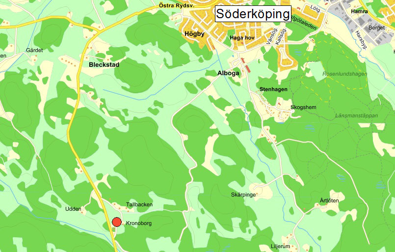 Kartbild, läge 3 km utanför Söderköping