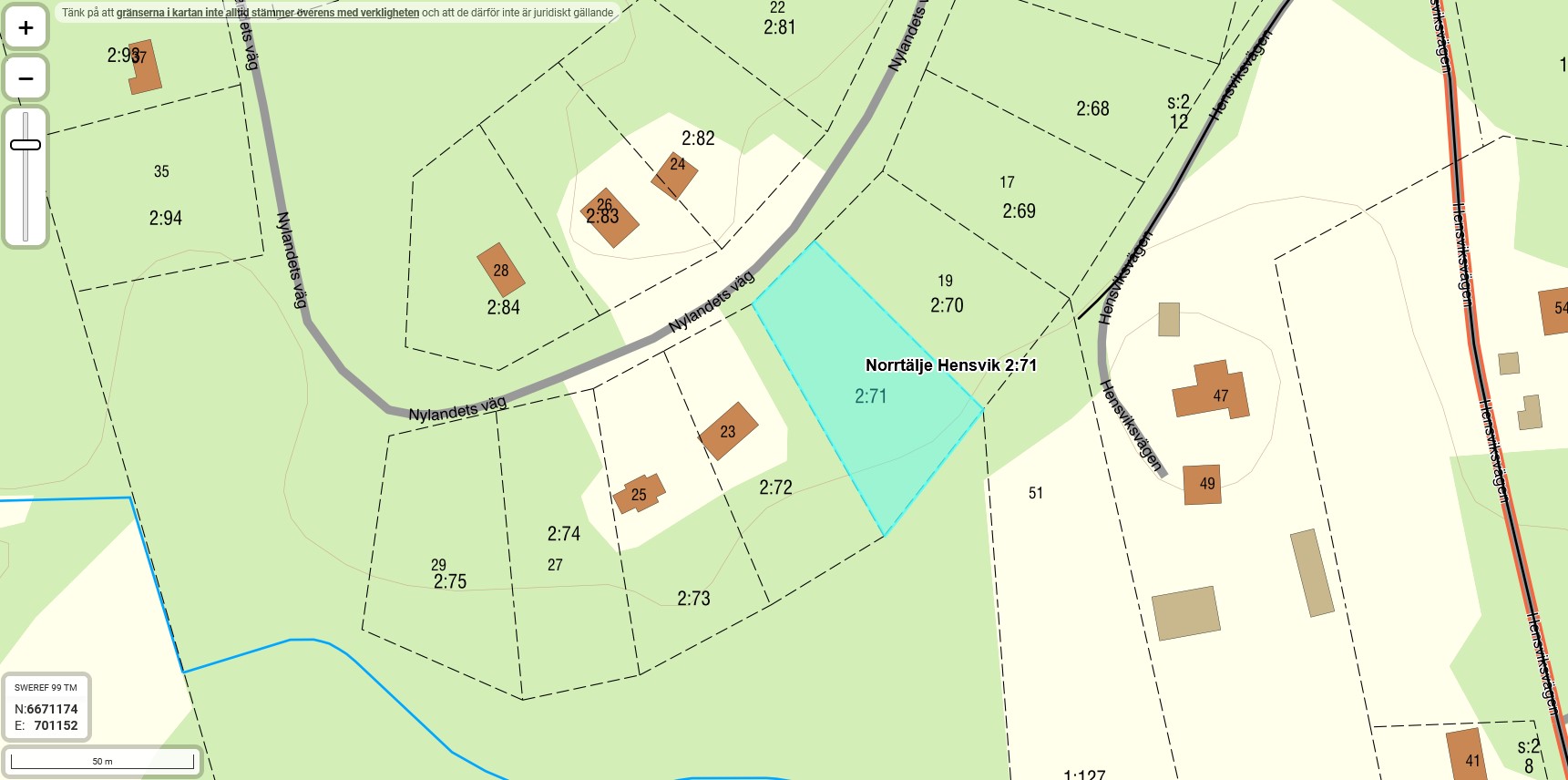 Tomtkarta Hensvik 2:71 (Nylandets väg 21)