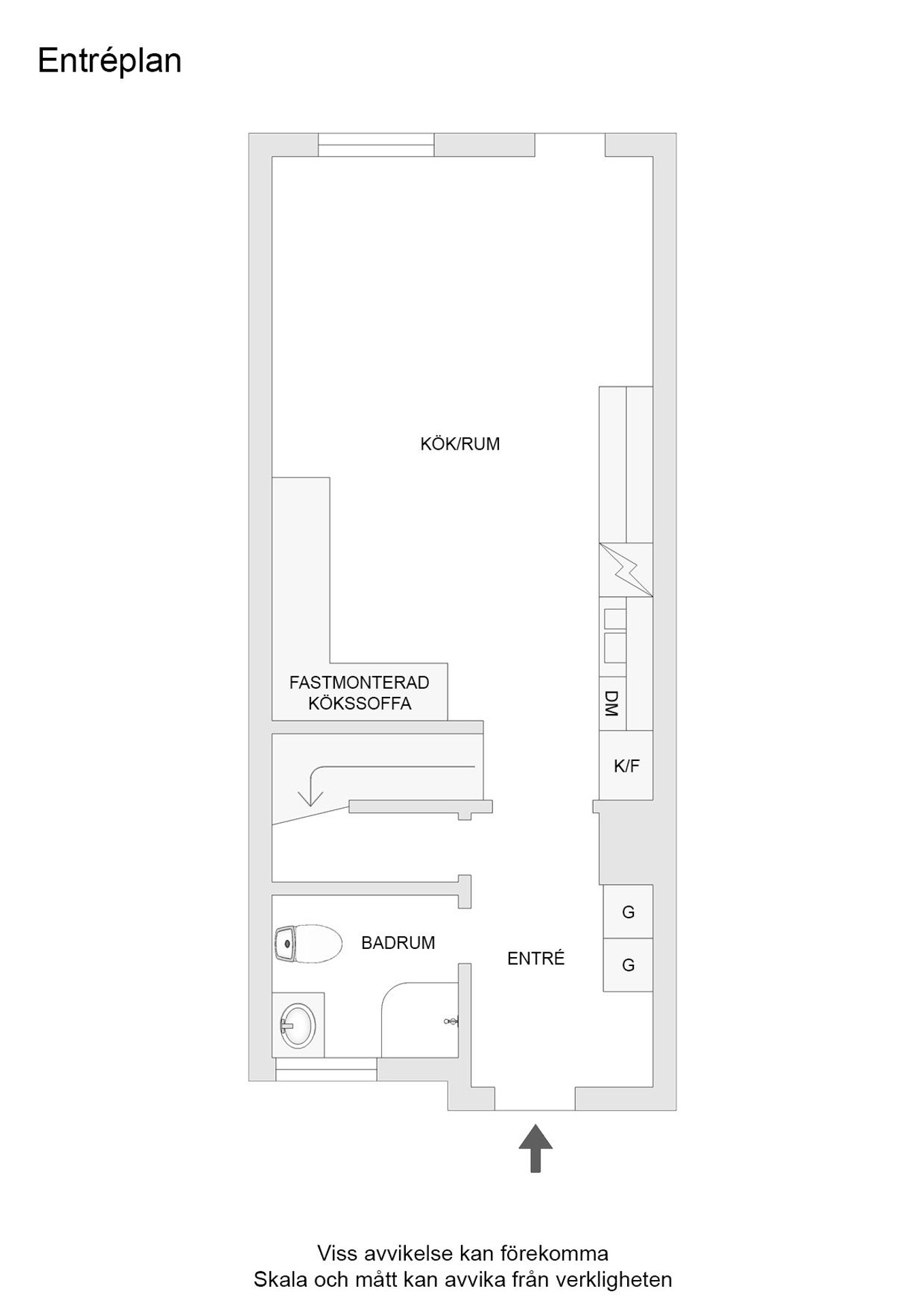 Entréplan. Observera att planritningen kan vara spegelvänd.