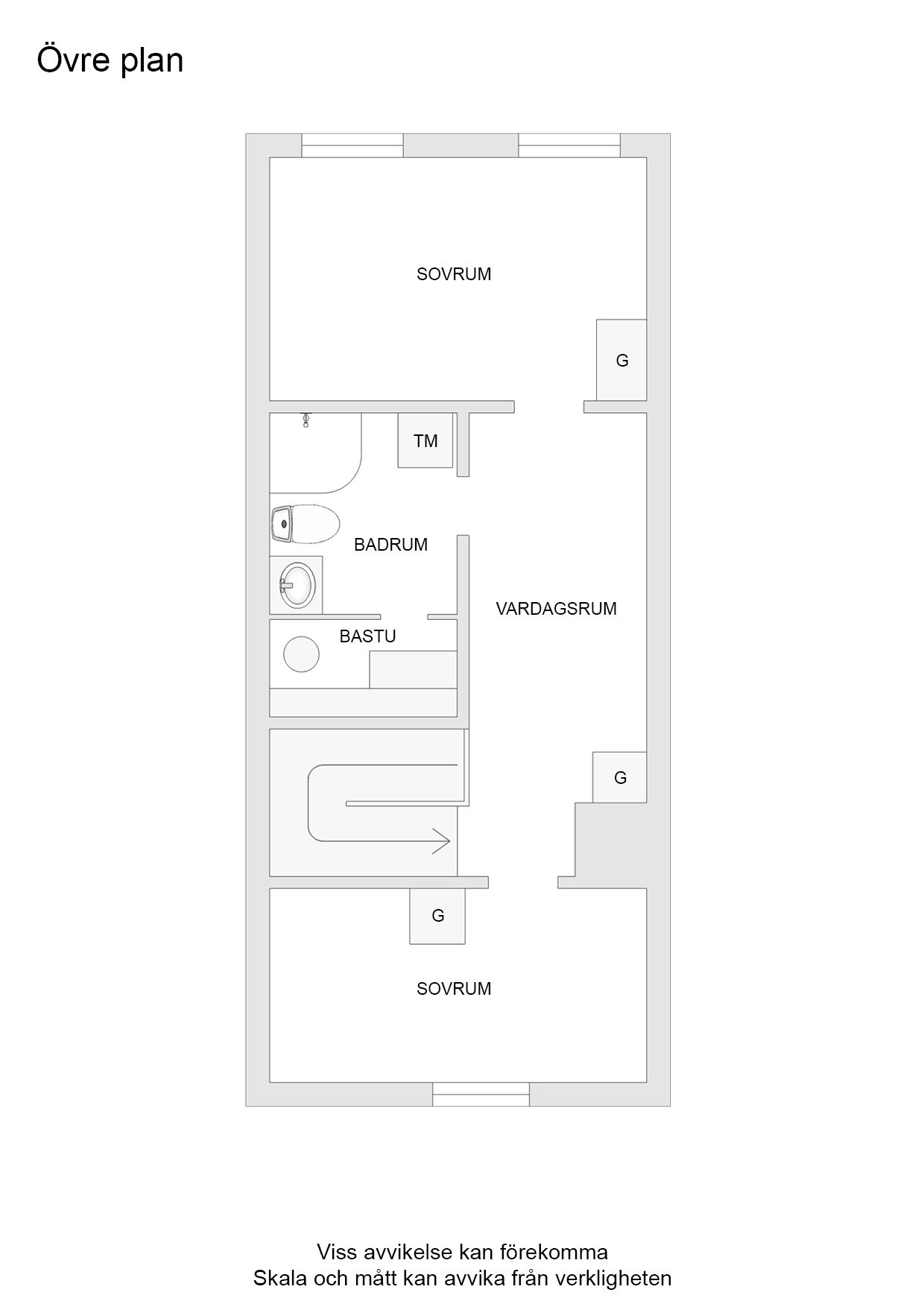 Övre plan. Observera att planritningen kan vara spegelvänd.