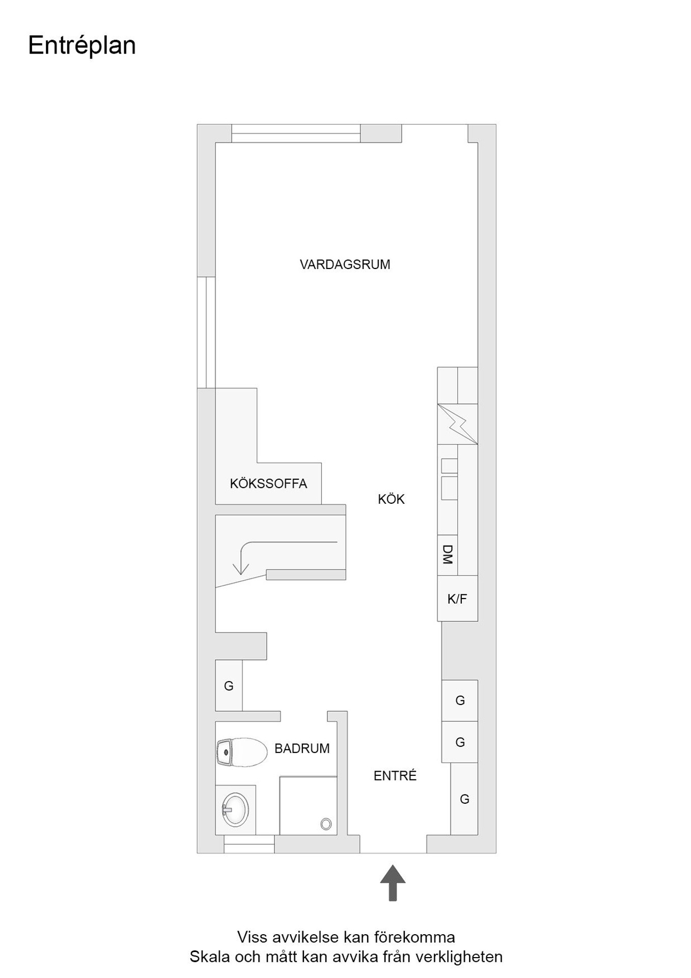 Entréplan, observera att lägenheten kan vara spegelvänd jämfört med planritningen