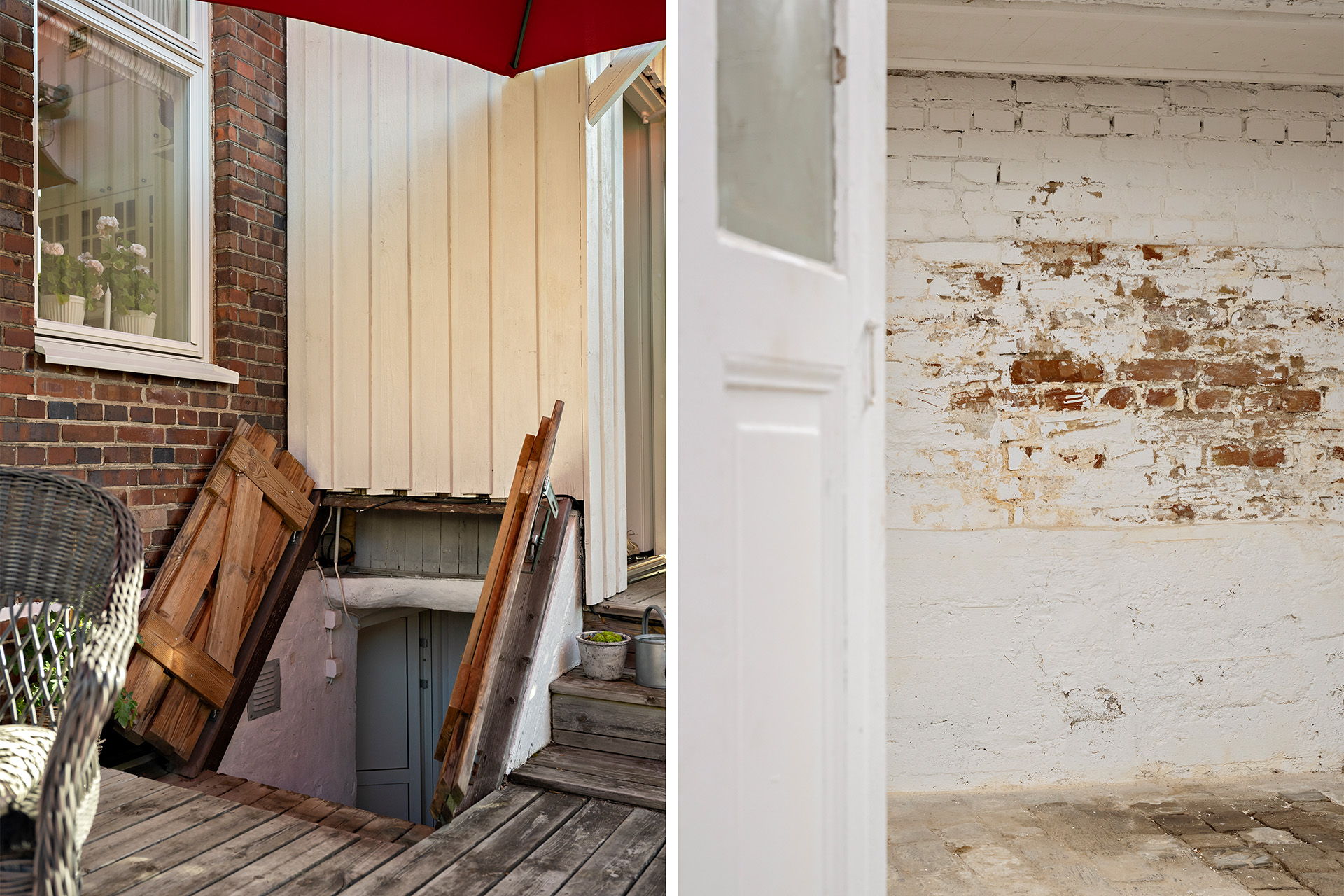 Nergång till källaren och källarvägg