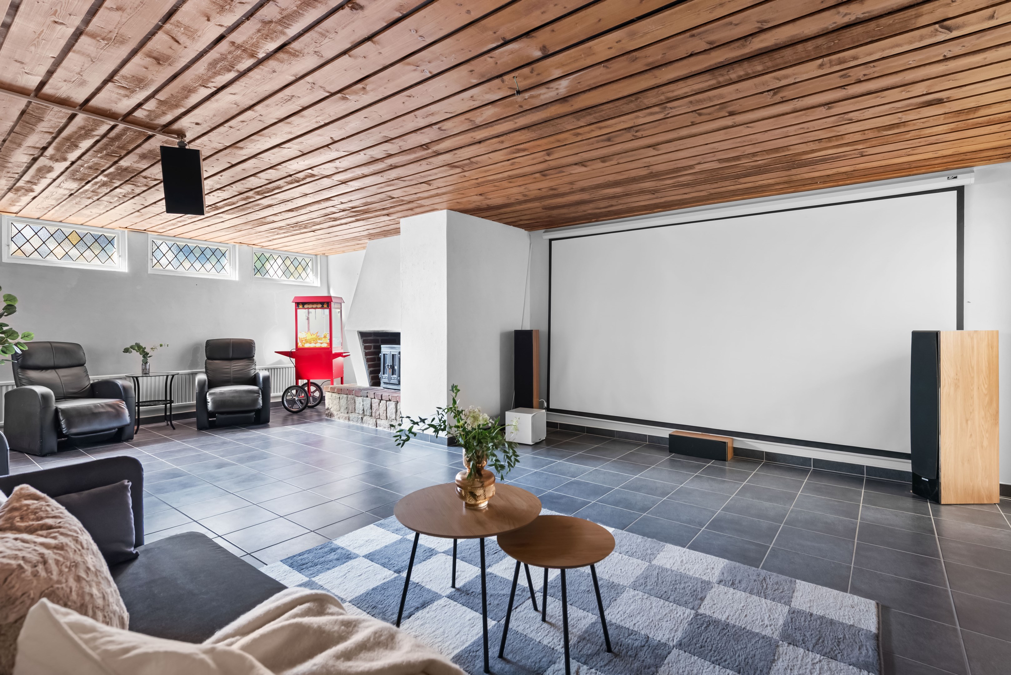 Allrum/biorum i källaren. Ett gigantiskt rum med mycket yta