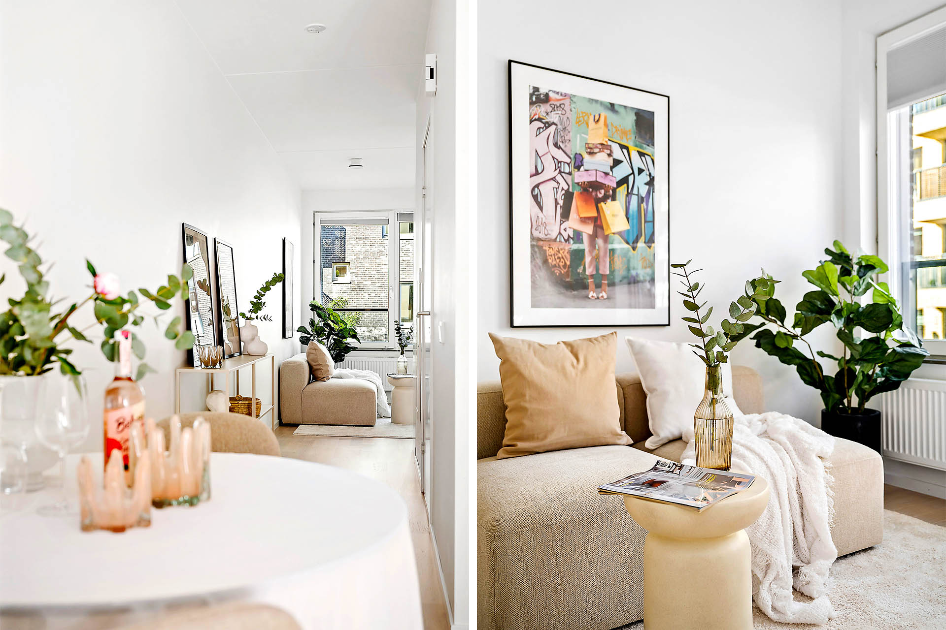 Kök, hall och vardagsrum