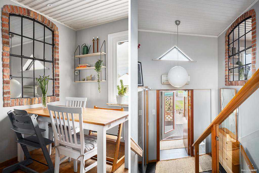 Läckert stallfönster mellan hall och kök