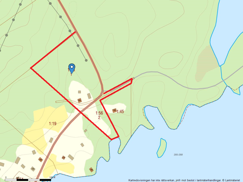 Fastighetskarta markerad