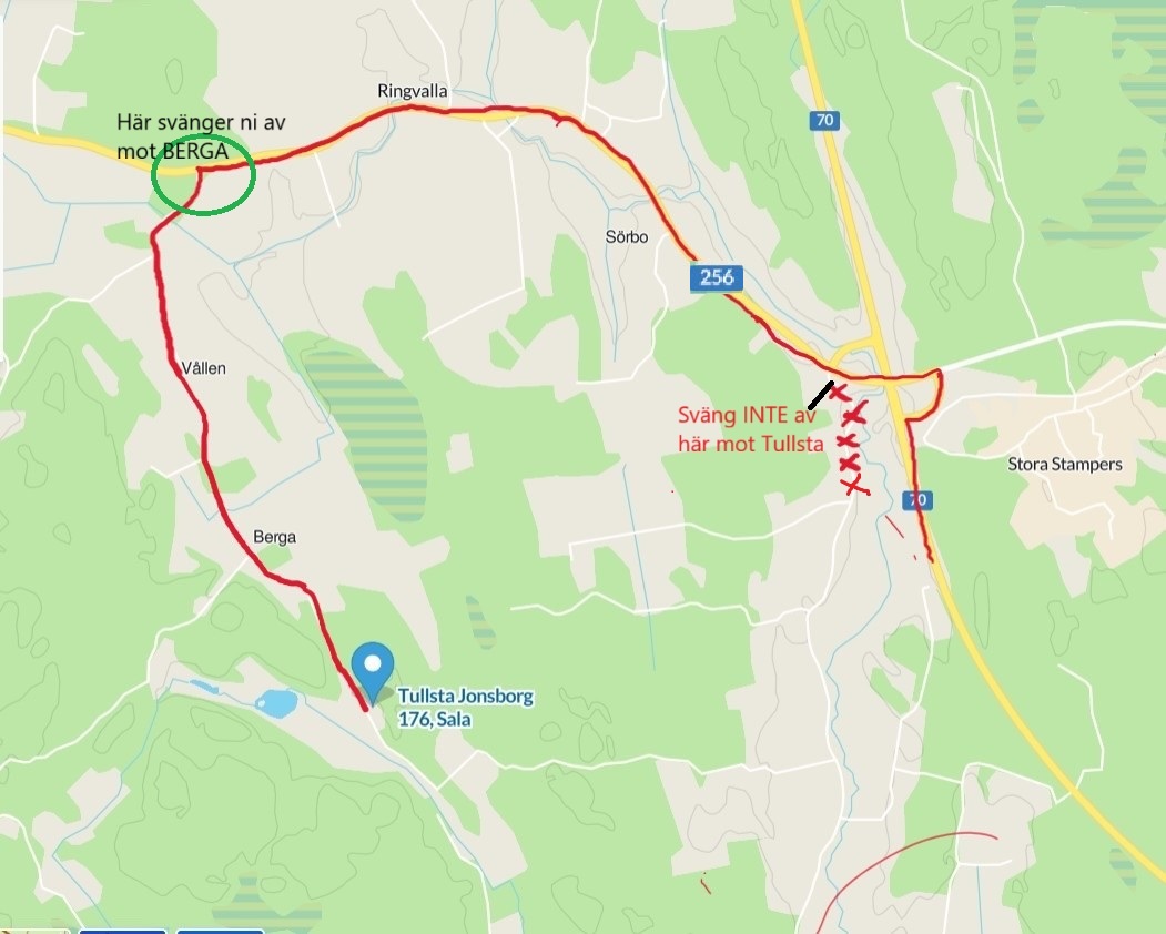 Vägbeskrivning till Tullsta Jonsborg 176
