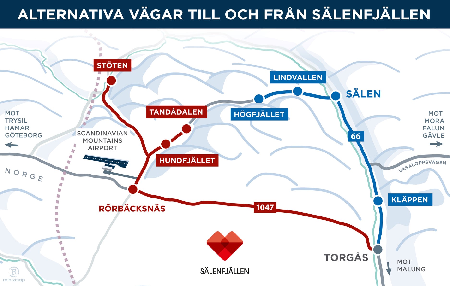 Alla vägar bär till SÄLEN. Goda vägförbindelser från södra och mellersta Sverige. Det gör området at