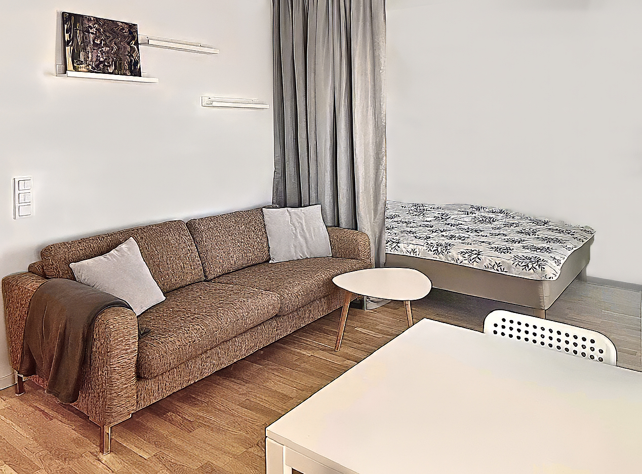 Allrum med plats för säng och soffa