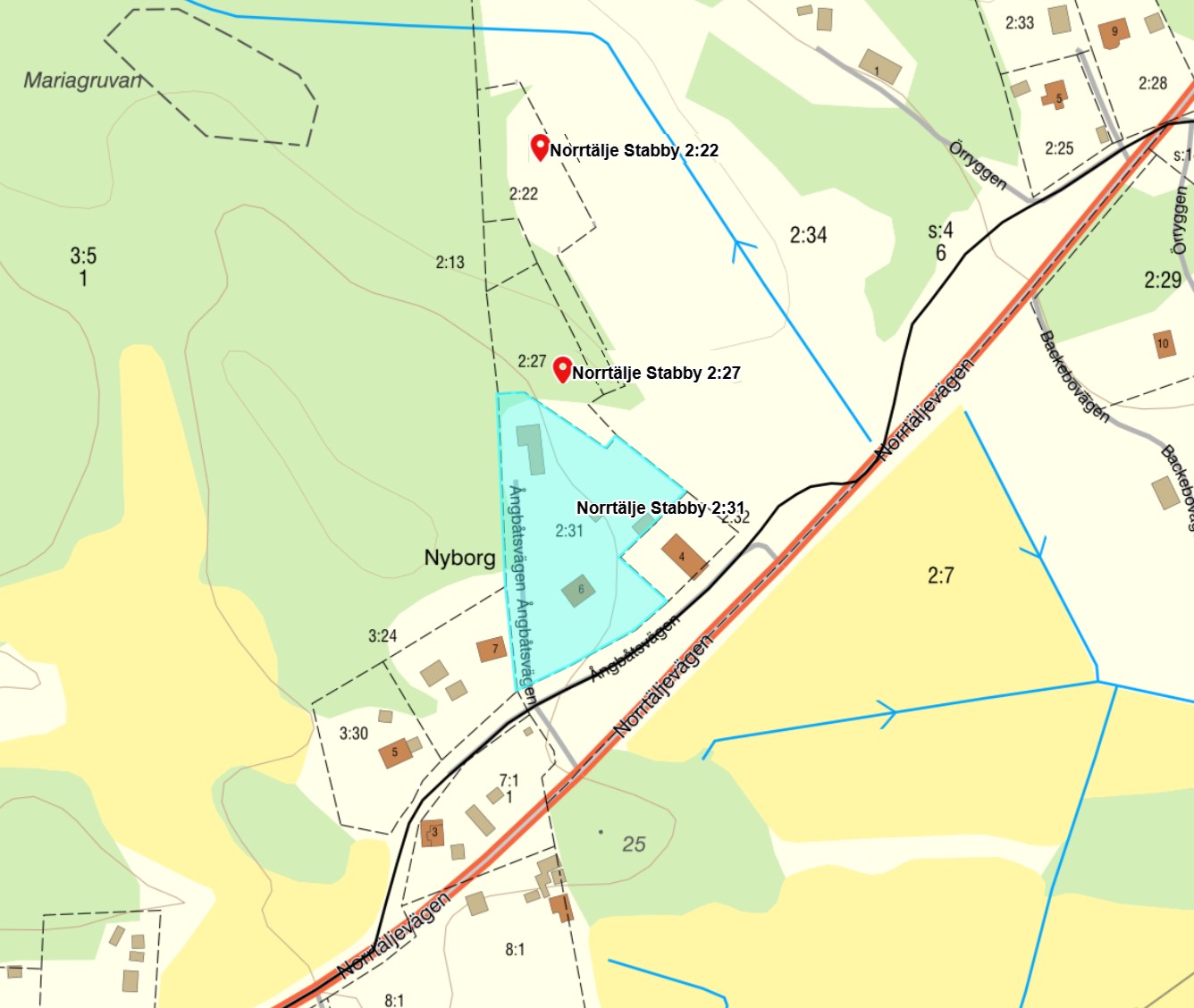 Karta med alla tomter och hus