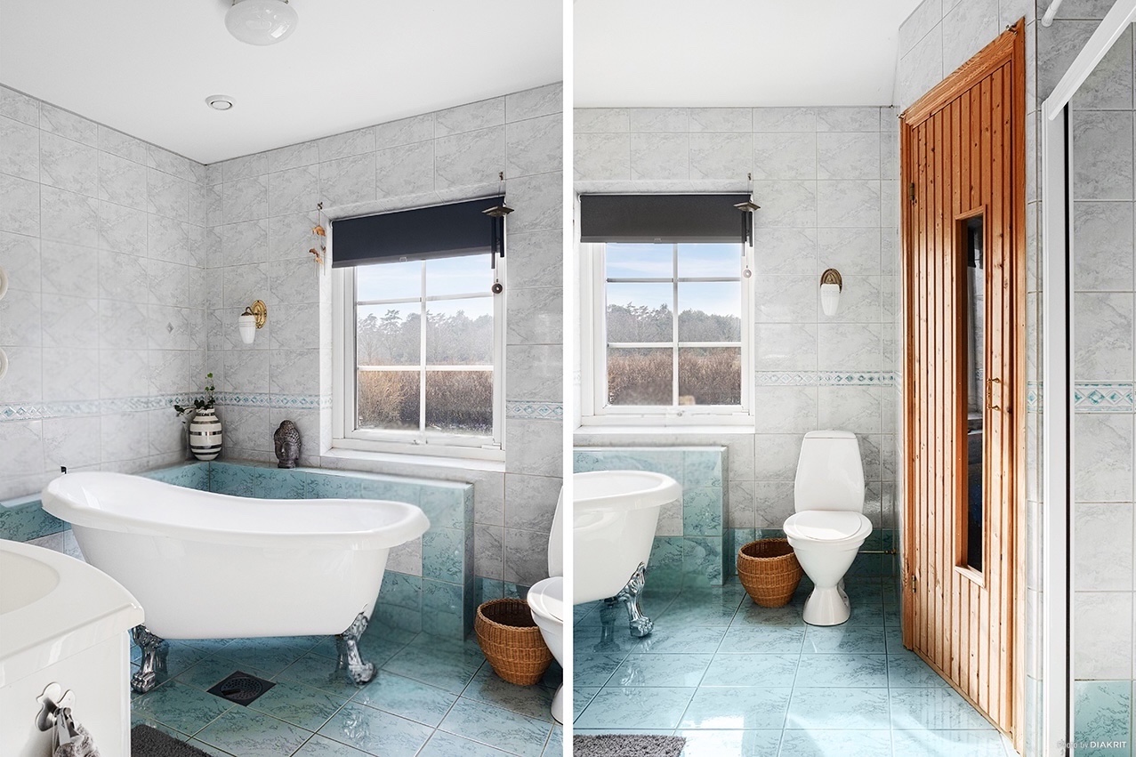 Badrum entréplan: Dusch, bastu, jacuzzi och badkar