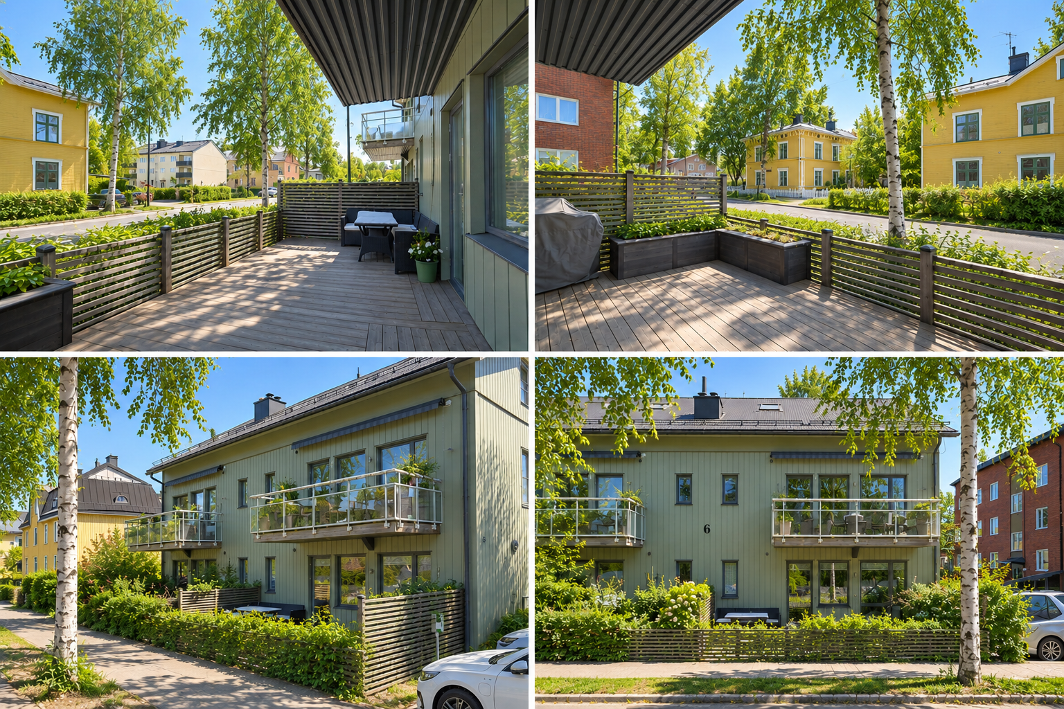 Sommarvy av lägenhetens terrass (AI genererad)