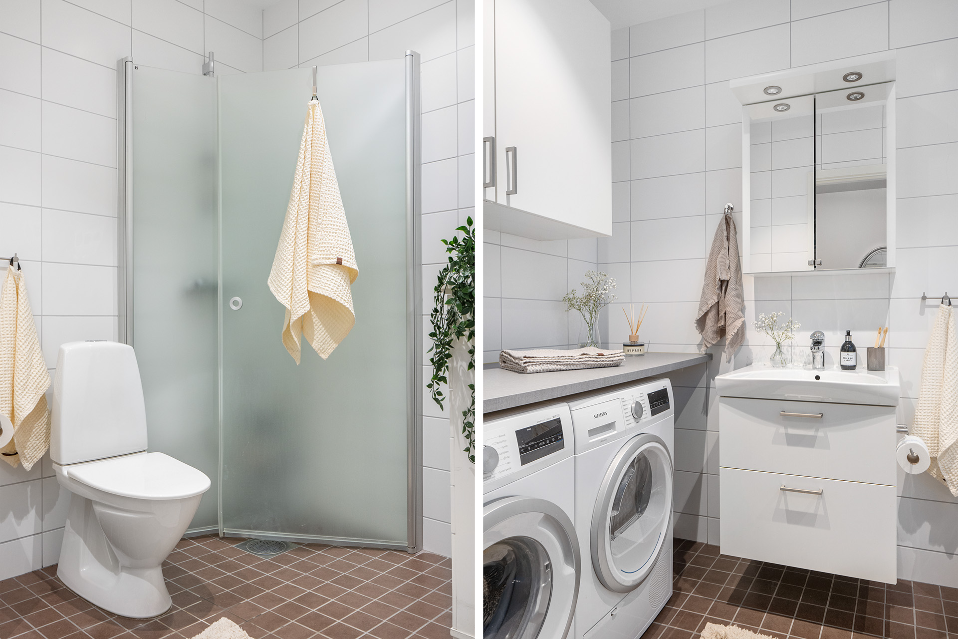 Stort och fint badrum med egen tvättmaskin och torktumlare
