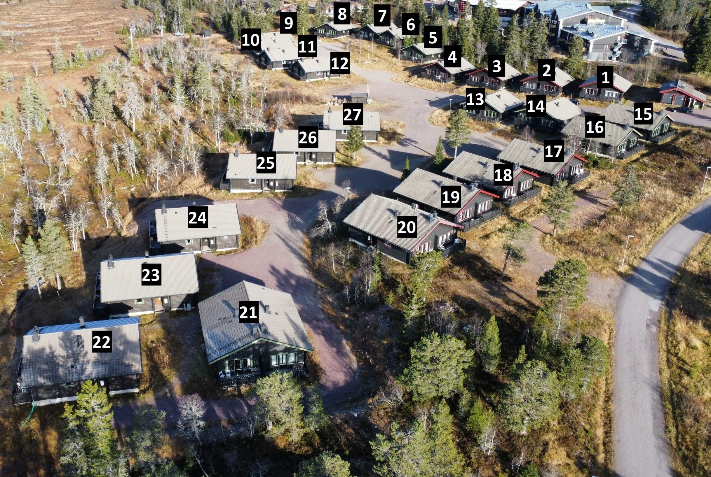 Nummer på Hemfjällbyns fjällstugor