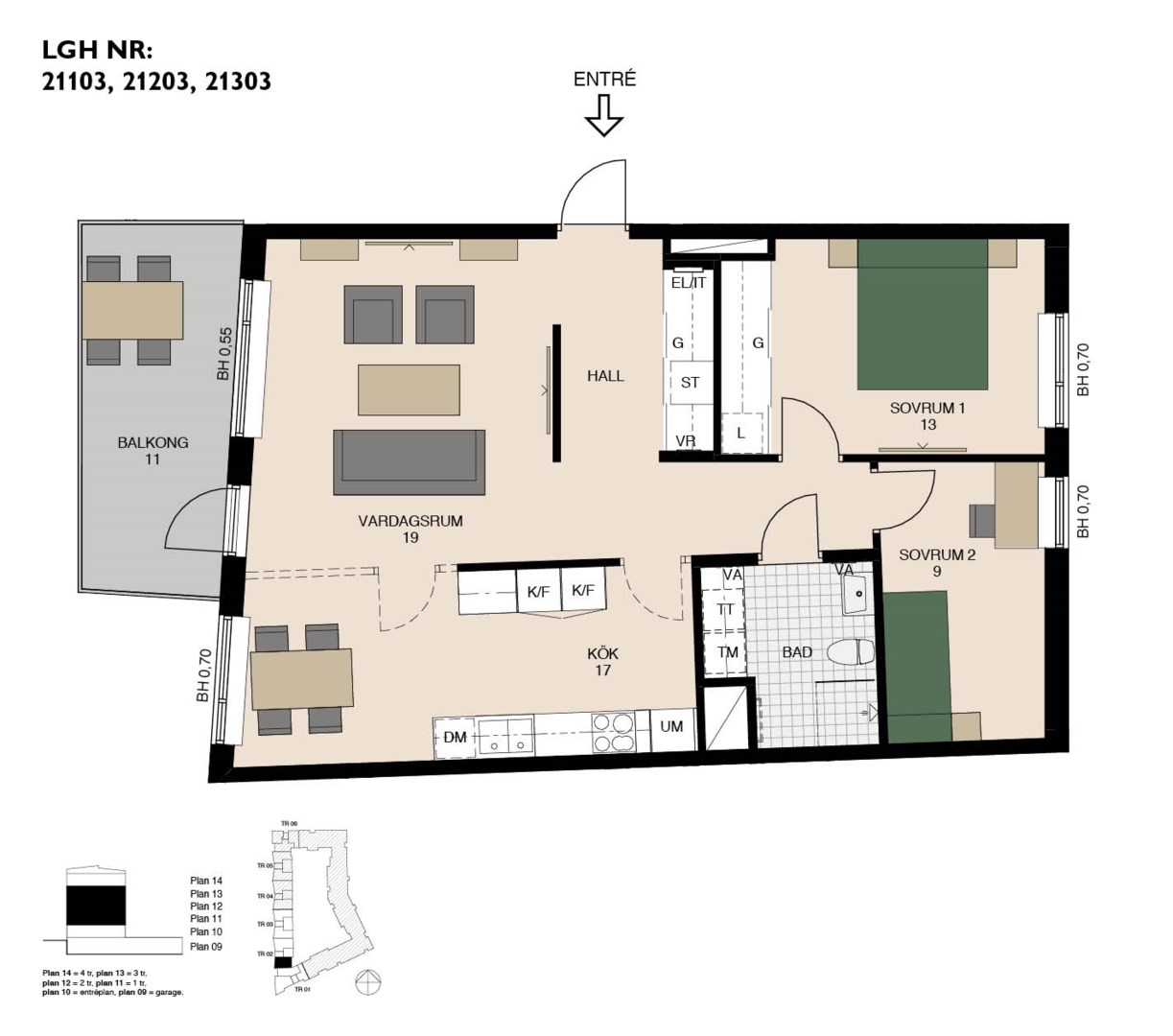 Planlösning från Ljusbärargatan 7, Kommande i Kapellgärdet, Uppsala