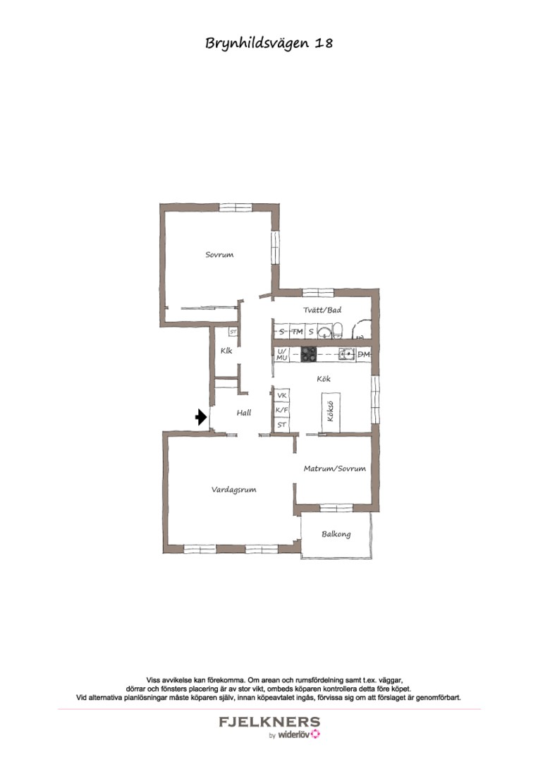 Planlösning från Brynhildsvägen 18, Till salu i Bromma - Nockeby, Stockholm