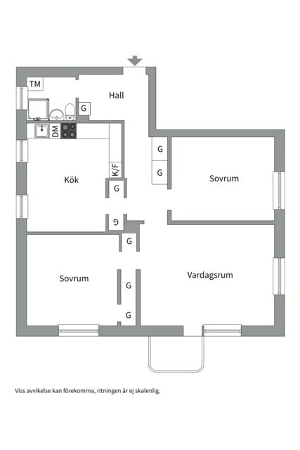 Planlösning från Kyrkogårdsgatan 16F, Såld i Luthagen, Uppsala