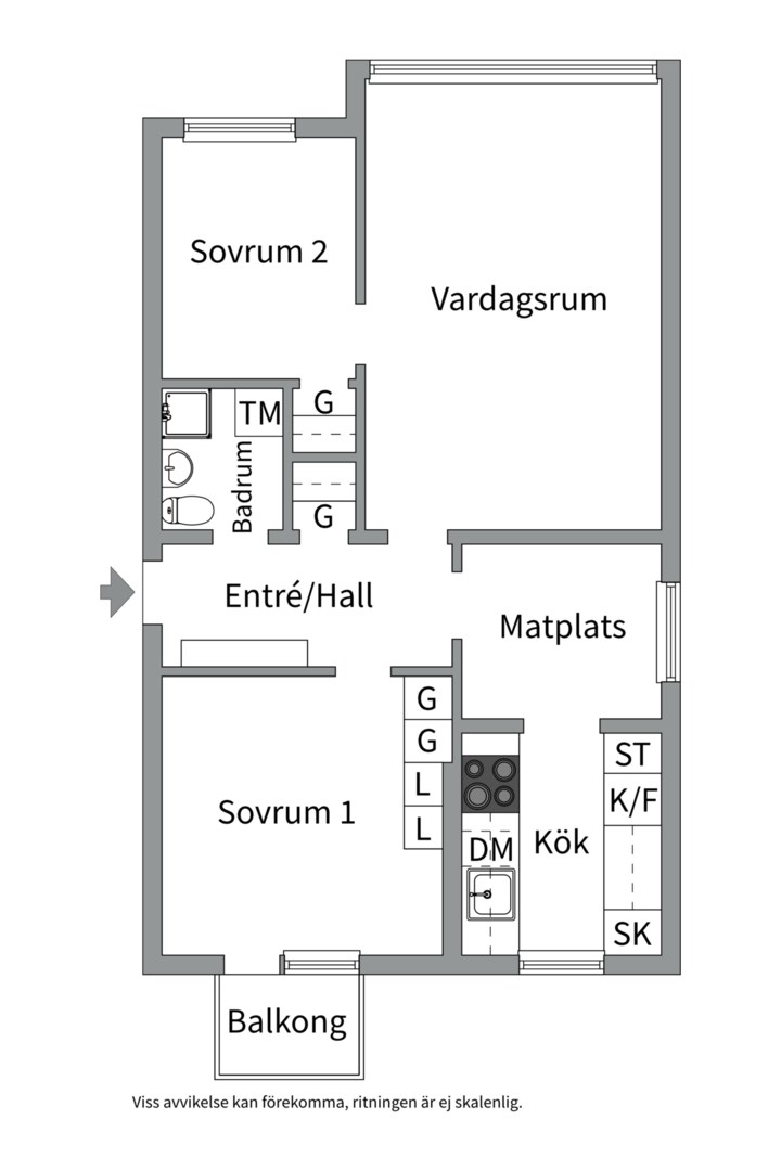 Planlösning från Murargatan 14E, Kommande i Salabacke, Uppsala