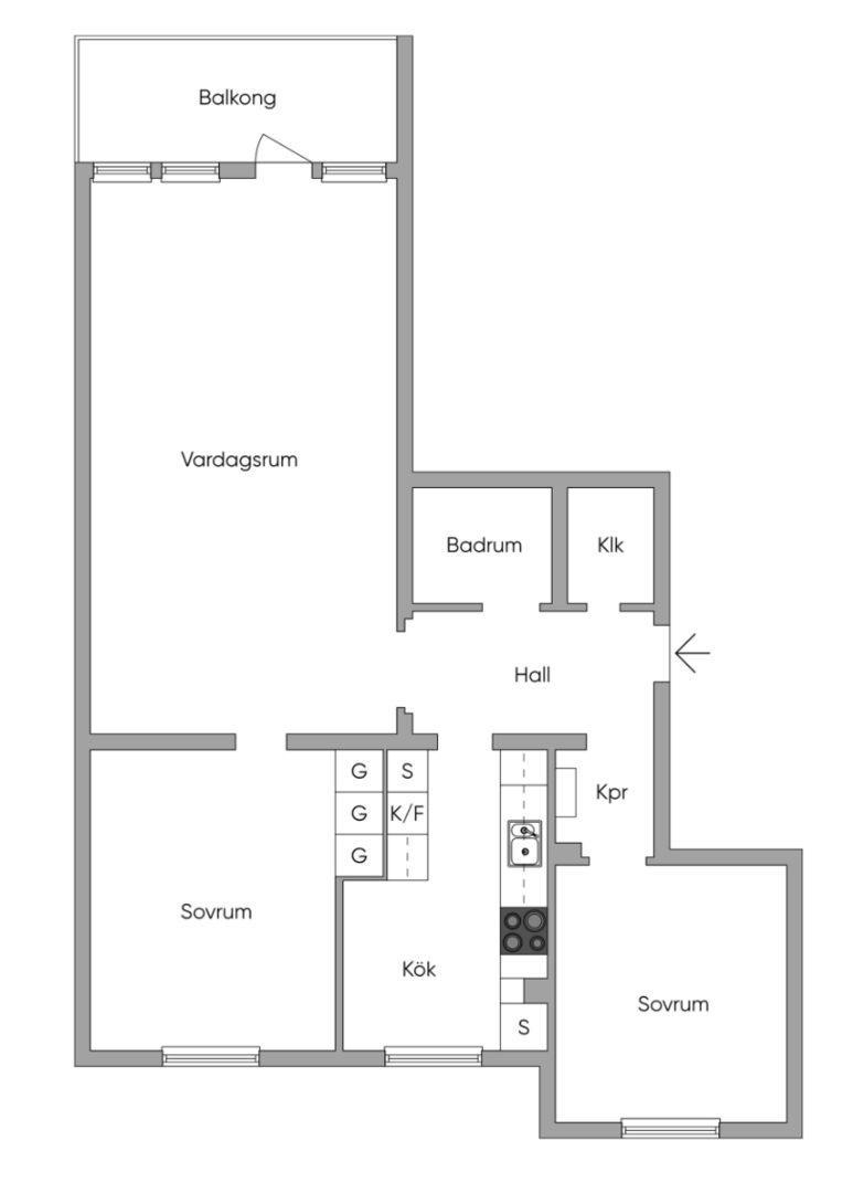 Planlösning från Brommavägen 6, Såld i Vireberg, Solna