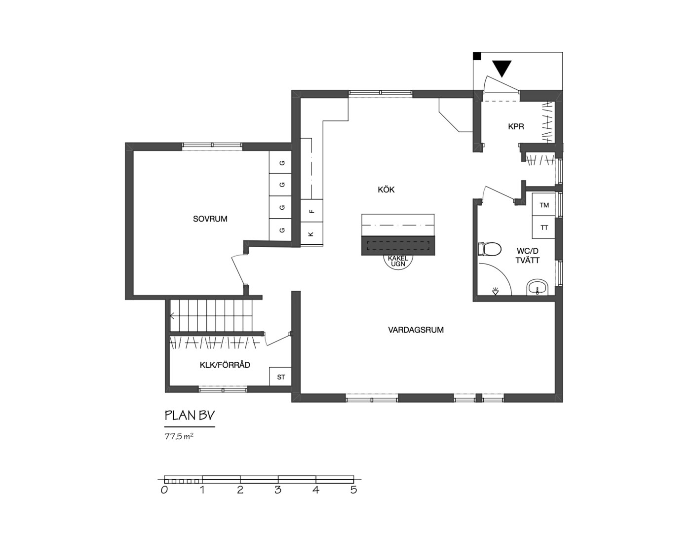 Planlösning från Krokvägen 12B, Kommande i Storängen, Nacka