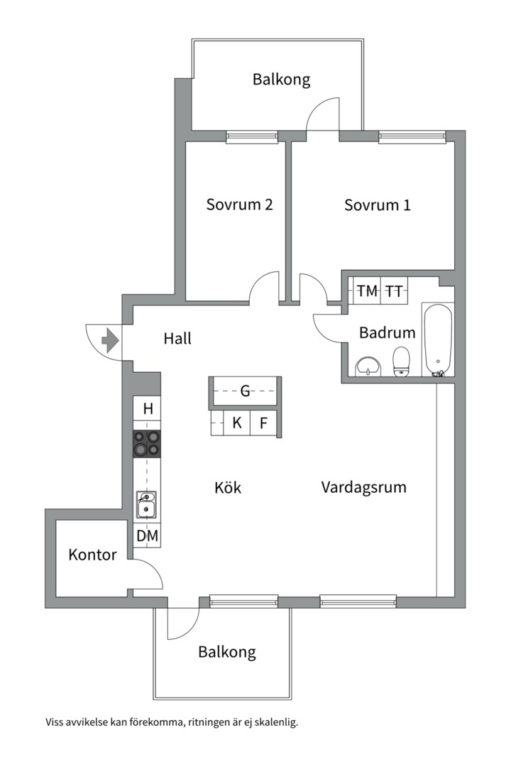 Planlösning från Portalgatan 4F, Såld i Kapellgärdet, Uppsala