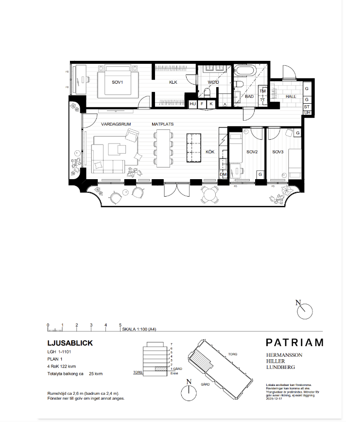 Planlösning från Primusgatan 20, Lgh 1-1101, Till salu i Lilla Essingen, Stockholm