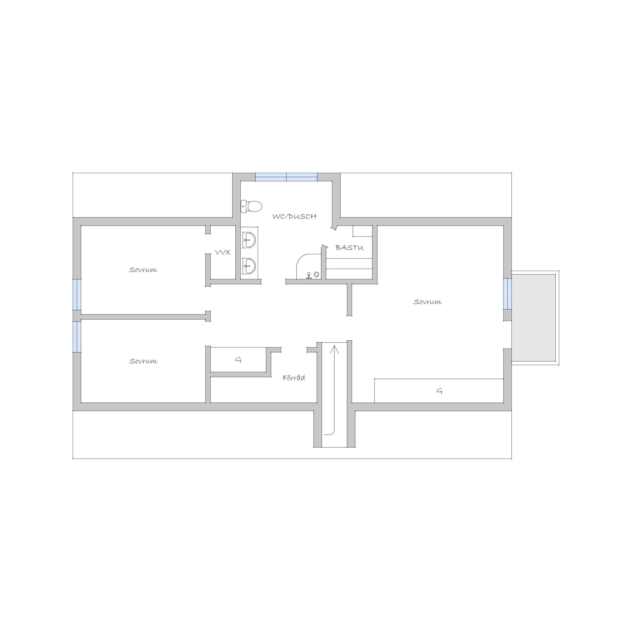 Övre plan, alternativ med två sovrum