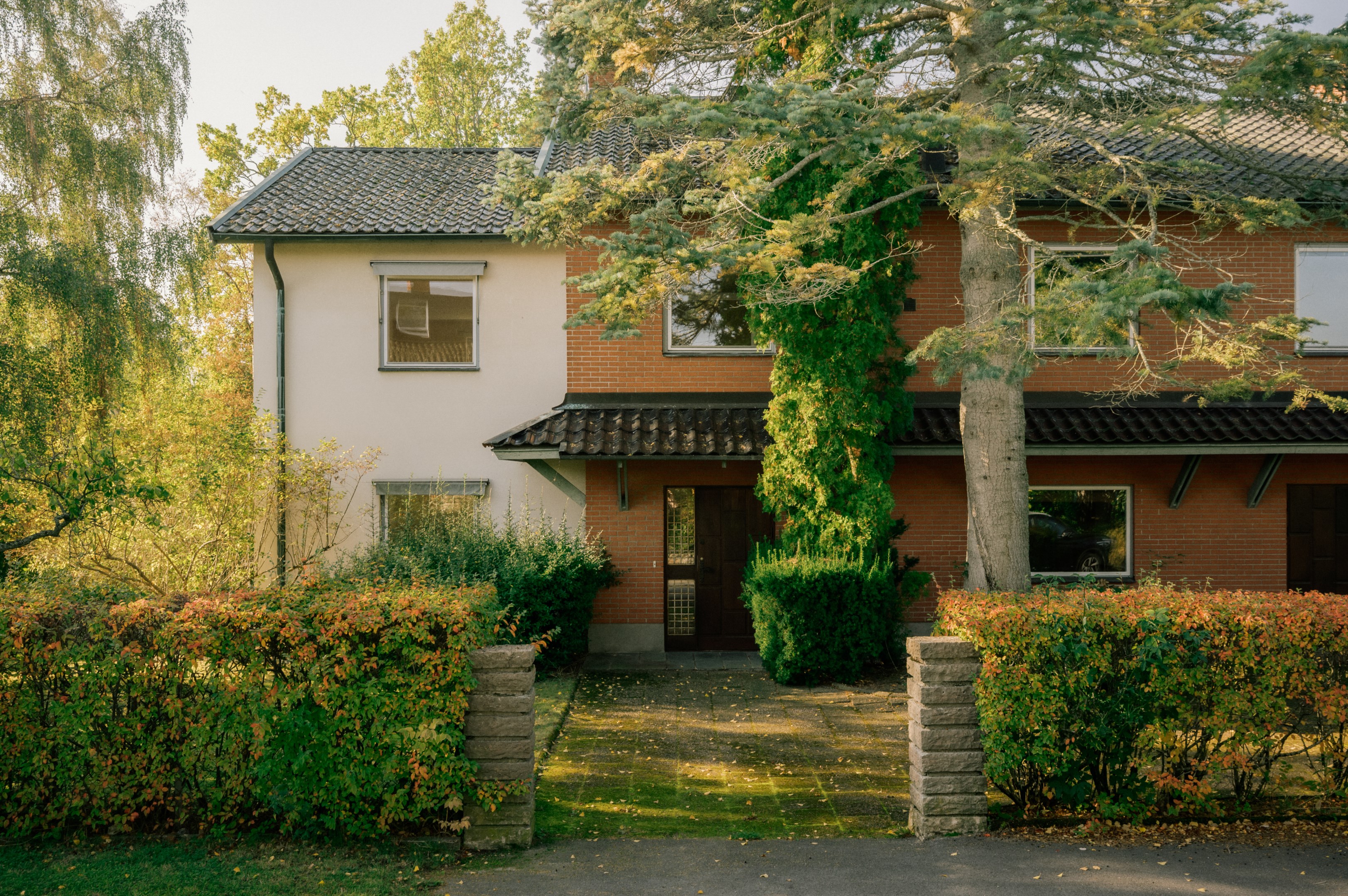 Entrésidan - infarten erbjuder bra plats för flertalet bilar varav en i carport