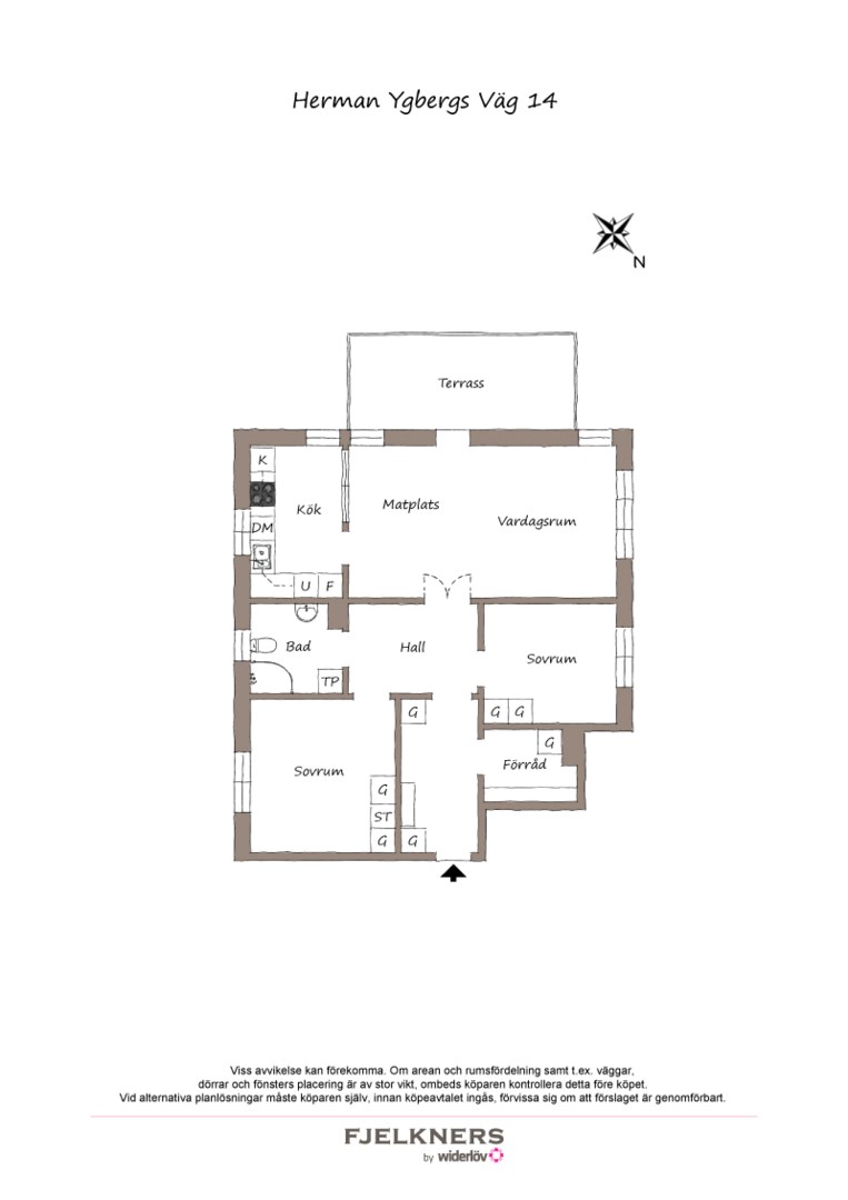 Planlösning från Herman Ygbergs Väg 14, Till salu i Bromma - Smedslätten, Stockholm