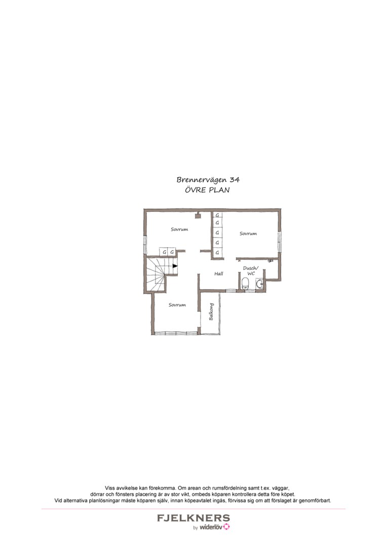 Planlösning från Brennervägen 34, Till salu i Bromma - Norra Ängby, Stockholm