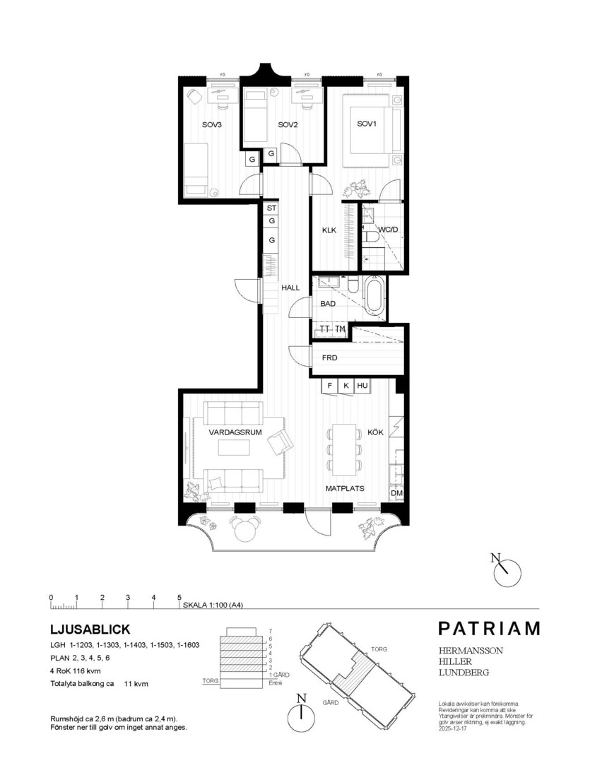 Planlösning från Primusgatan 20, Lgh 2-1301, Till salu i Lilla Essingen, Stockholm